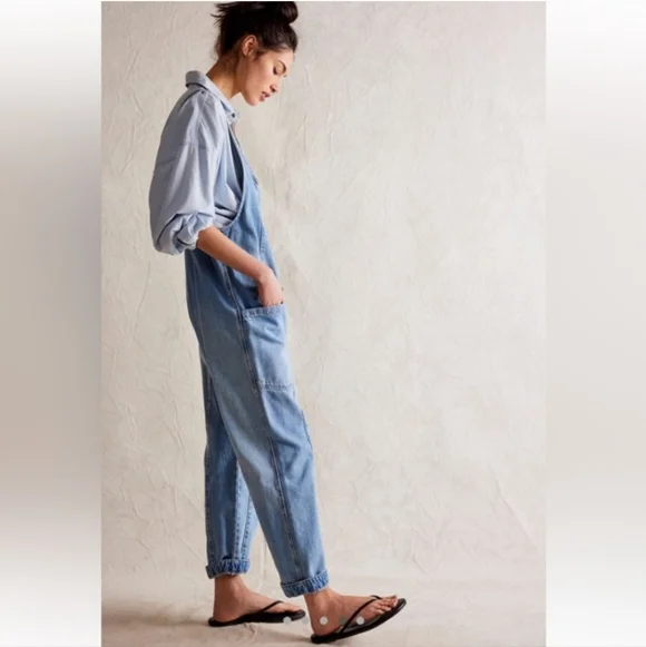 Free People We the Free High Roller Jumpsuit Blue Denim Extra Large XL - Picture 4 of 11